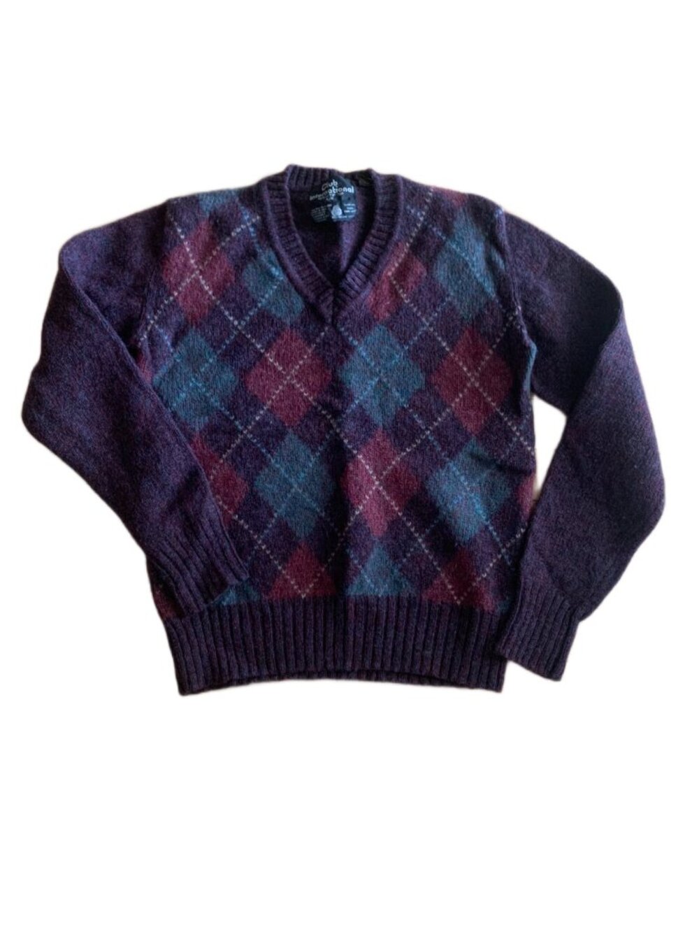 Vintage Club International Argyle Shetland Wool 100% V‑Neck Sweater Size SP